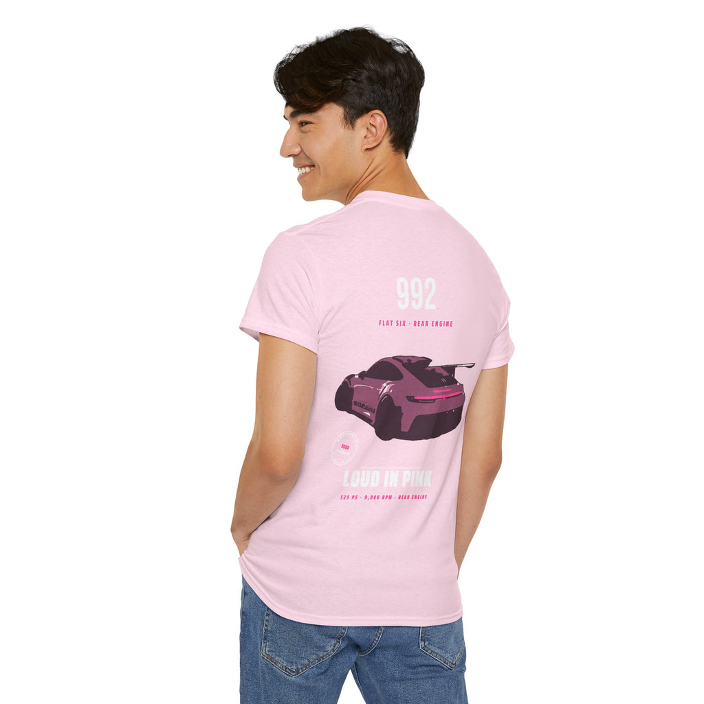 Car Graphic Tee — Pink Sports Car Illustration Back Print