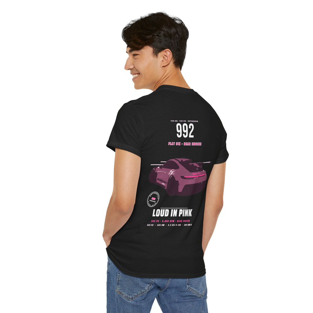 Car Graphic Tee — Pink Sports Car Illustration Back Print