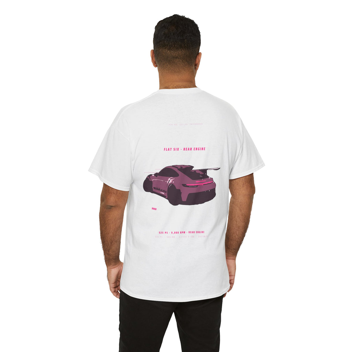 Car Graphic Tee — Pink Sports Car Illustration Back Print
