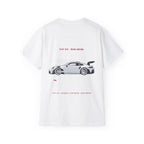 Camiseta Flat Six con motor trasero — deportivo inspirado en Porsche