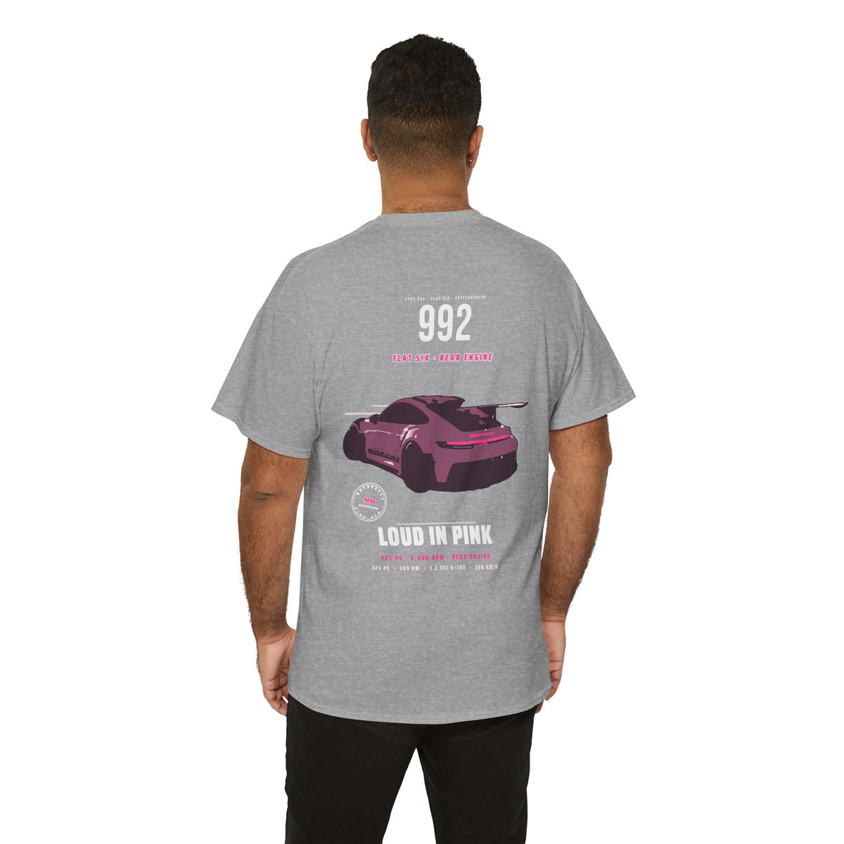 Car Graphic Tee — Pink Sports Car Illustration Back Print