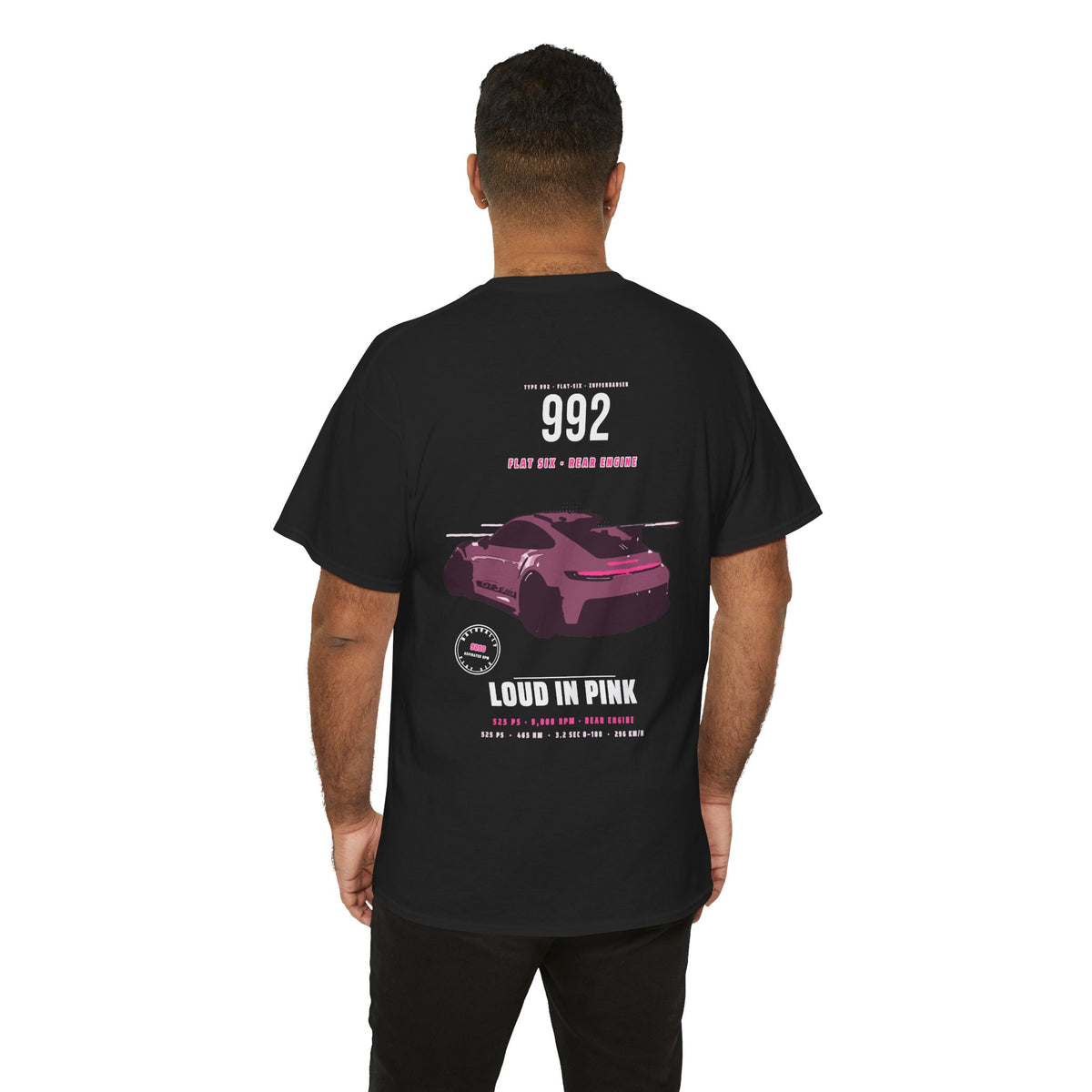 Car Graphic Tee — Pink Sports Car Illustration Back Print